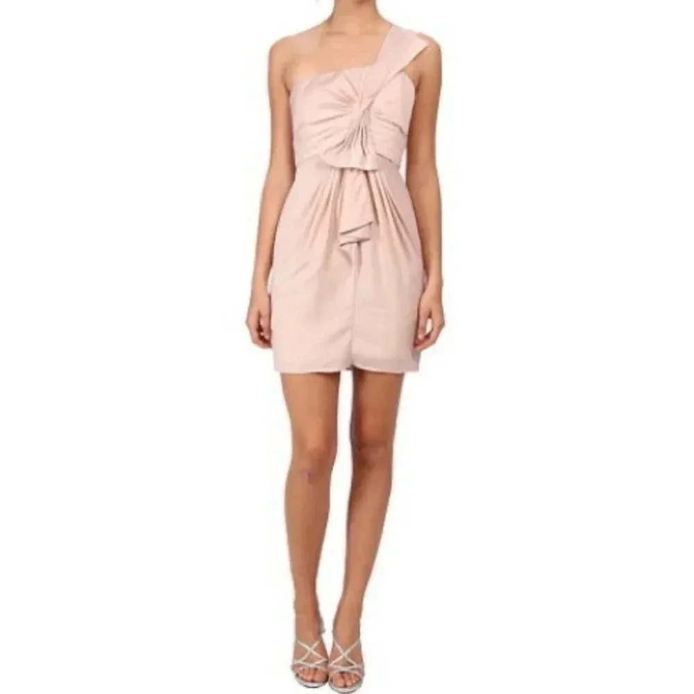 BCBGMaxAzria ‘Palais’ One Shoulder Formal Nude Dress Pleated /Draped details - 4